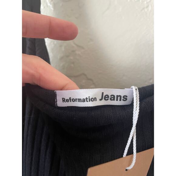 NWT Reformation Hosby Dress Midi Ribbed Stretch Bow Slimming Minimalist Plus SZ - Picture 2 of 8